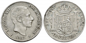 Alfonso XII (1874-1885). 50 centavos. 1882. Manila. (Cal-118). Ag. 12,91 g. Delicate patina. Some evidence of verdigris. Choice VF. Est...70,00. 

S...