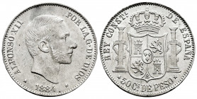 Alfonso XII (1874-1885). 50 centavos. 1884. Manila. (Cal-121). Ag. 13,02 g. Very rare in this grade. Ex Áureo, lot 914C, 17/12/1996. Almost XF/XF. Est...