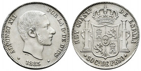 Alfonso XII (1874-1885). 50 centavos. 1885. Manila. (Cal-124). Ag. 12,91 g. XF/AU. Est...70,00. 

Spanish Description: Alfonso XII (1874-1885). 50 c...