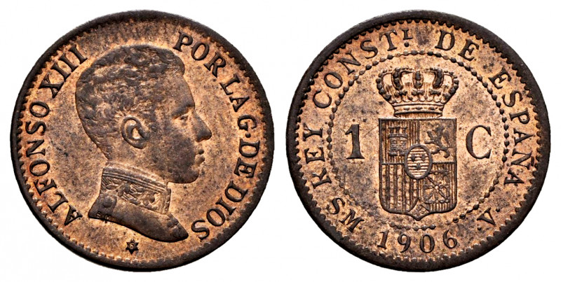 Alfonso XIII (1886-1931). 1 centimo. 1906*6. Madrid. SMV. (Cal-1). Ae. 0,97 g. O...