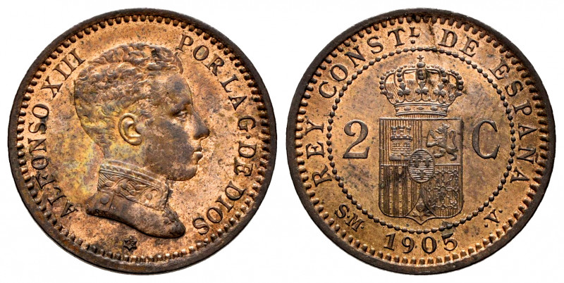 Alfonso XIII (1886-1931). 2 centimos. 1905 *05. Madrid. SMV. (Cal-11). Ae. 1,97 ...