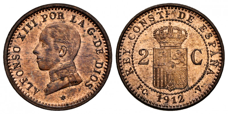 Alfonso XIII (1886-1931). 2 centimos. 1912 *12. Madrid. PCV. (Cal-15). Ae. 2,05 ...