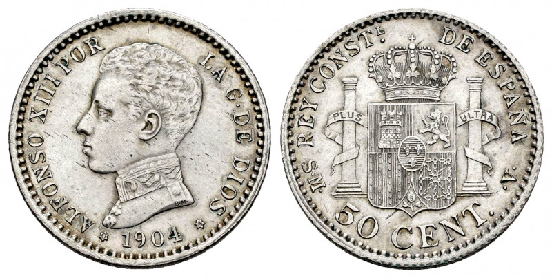 Alfonso XIII (1886-1931). 50 centimos. 1904*0-4. Madrid. SMV. (Cal-46). Ag. 2,53...