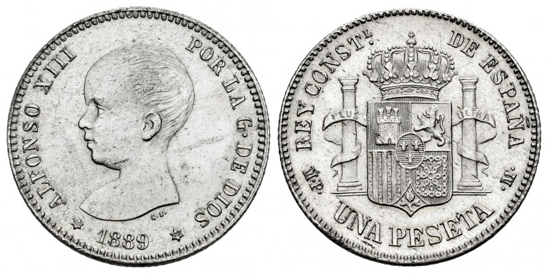 Alfonso XIII (1886-1931). 1 peseta. 1889 *18-89. Madrid. MPM. (Cal-52). Ag. 5,02...