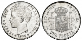 Alfonso XIII (1886-1931). 1 peseta. 1896*18-96. Madrid. SGV. (Cal-56). Ag. 5,03 g. Original luster. Almost MS. Est...80,00. 

Spanish Description: A...