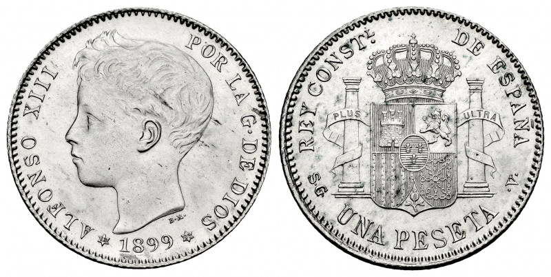 Alfonso XIII (1886-1931). 1 peseta. 1899*18-99. Madrid. SGV. (Cal-58). Ag. 5,11 ...