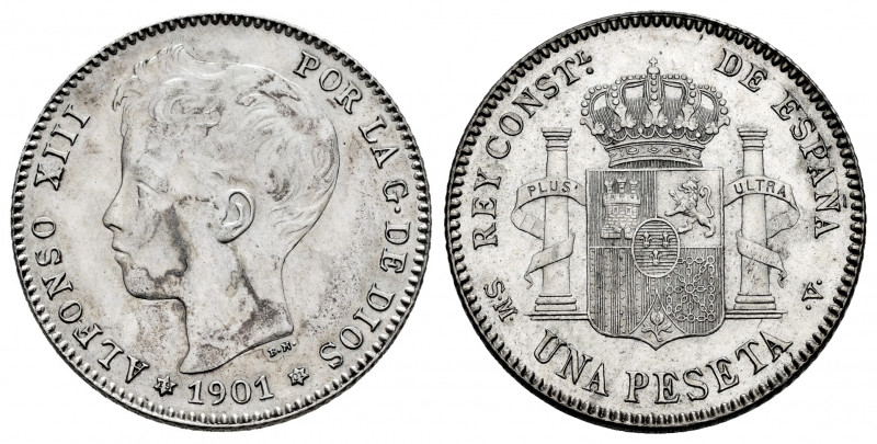 Alfonso XIII (1886-1931). 1 peseta. 1901 *19-01. Madrid. SMV. (Cal-63). Ag. 5,03...