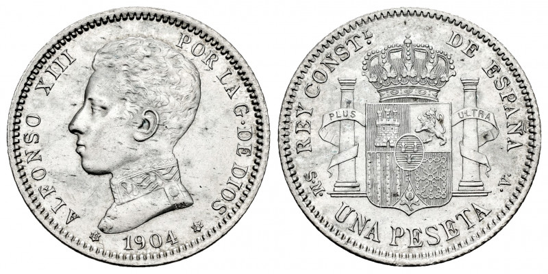 Alfonso XIII (1886-1931). 1 peseta. 1904*19-04. Madrid. SMV. (Cal-68). Ag. 4,95 ...