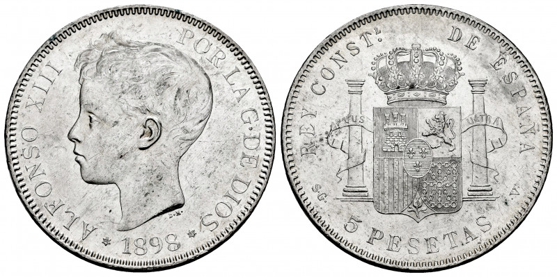 Alfonso XIII (1886-1931). 5 pesetas. 1898*18-98. Madrid. SGV. (Cal-109). Ag. 25,...