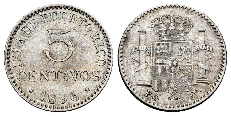 Alfonso XIII (1886-1931). 5 centavos. 1896. Puerto Rico. PGV. (Cal-124). Ag. 1,2...