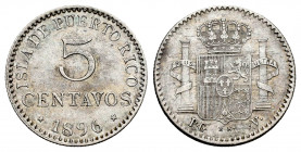 Alfonso XIII (1886-1931). 5 centavos. 1896. Puerto Rico. PGV. (Cal-124). Ag. 1,27 g. Choice VF. Est...80,00. 

Spanish Description: Alfonso XIII (18...