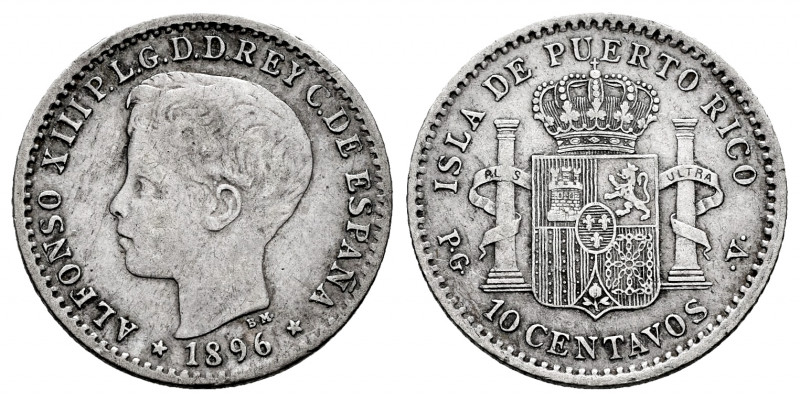 Alfonso XIII (1886-1931). 10 centavos. 1896. Puerto Rico. PGV. (Cal-125). Ag. 2,...