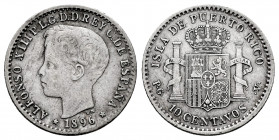 Alfonso XIII (1886-1931). 10 centavos. 1896. Puerto Rico. PGV. (Cal-125). Ag. 2,51 g. Scarce. Choice VF. Est...80,00. 

Spanish Description: Alfonso...