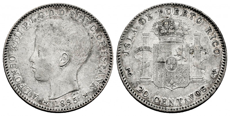 Alfonso XIII (1886-1931). 20 centavos. 1895. Puerto Rico. PGV. (Cal-126). Ag. 5,...