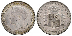 Alfonso XIII (1886-1931). 40 centavos. 1896. Puerto Rico. PGV. (Cal-127). Ag. 9,97 g. Soft tone. Beautiful and rare. Ex Áureo, lot 911, 15/12/1992 . A...