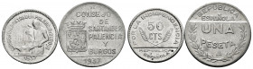 Spanish Civil War (1936-1939). 50 céntimos and 1 peseta. 1937. Santander, Palencia and Burgos. (Cal-34/35). Choice VF/Almost MS. Est...50,00. 

Span...
