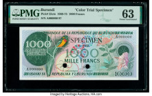 Burundi Banque de la Republique du Burundi 1000 Francs 1968-75 Pick 25cts Color Trial Specimen PMG Choice Uncirculated 63. Black Specimen overprints, ...