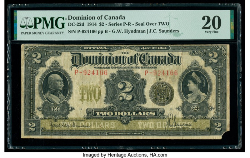Canada Dominion of Canada $2 2.1.1914 Pick 30d DC-22d PMG Very Fine 20. A corner...