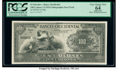 El Salvador Banco Occidental 100 Colones 1.9.1924 Pick S198fp Front Proof PCGS Apparent Very Choice New 64. Minor mounting remnants.

HID09801242017

...