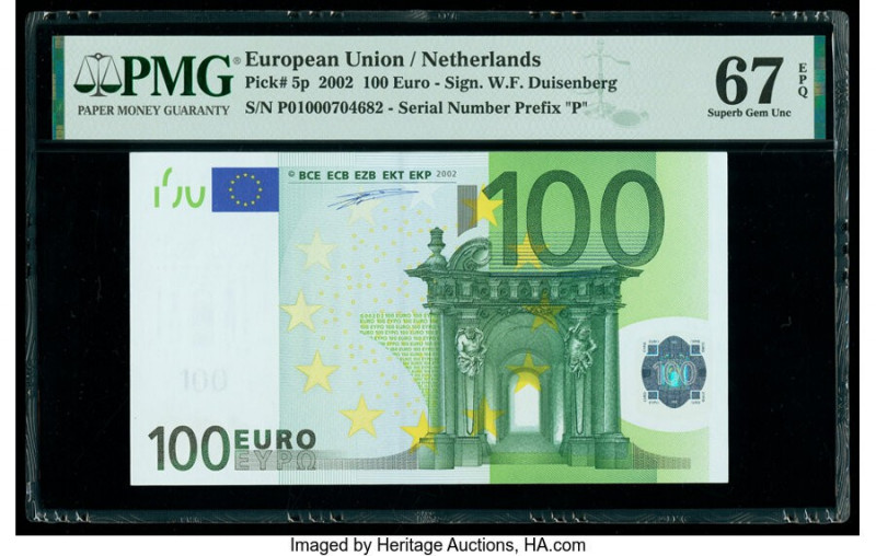 European Union Central Bank, Netherlands 100 Euro 2002 Pick 5p PMG Superb Gem Un...