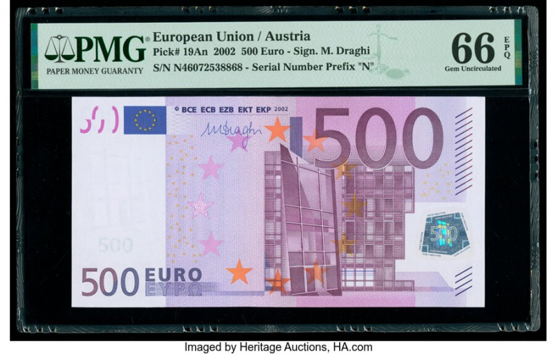 European Union Central Bank, Austria 500 Euro 2002 Pick 19An PMG Gem Uncirculate...