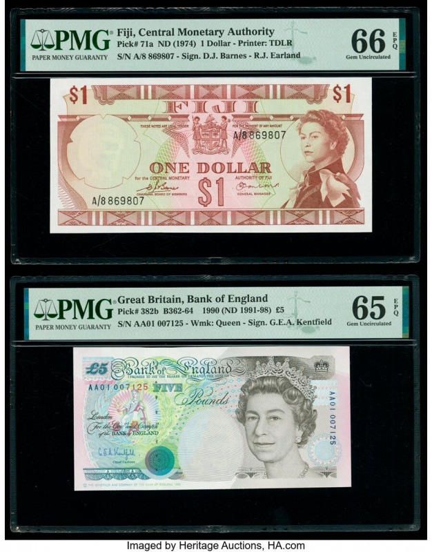 Fiji Central Monetary Authority 1 Dollar ND (1974) Pick 71a PMG Gem Uncirculated...