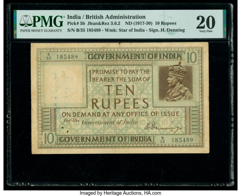 India Government of India 10 Rupees ND (1917-30) Pick 5b Jhun3.6.2 PMG Very Fine...