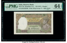India Reserve Bank of India 5 Rupees ND (1937) Pick 18a Jhun4.3.1 PMG Choice Uncirculated 64 EPQ. Staple holes at issue.

HID09801242017

© 2020 Herit...