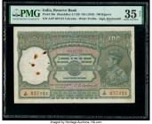 India Reserve Bank of India 100 Rupees ND (1943) Pick 20e Jhun4.7.2B PMG Choice Very Fine 35 Net. Rust damage, spindle holes & ink stamps are noted on...