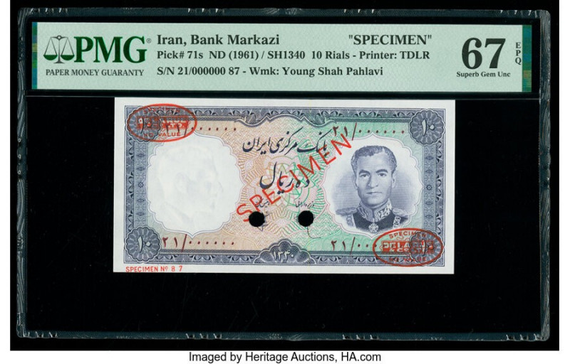 Iran Bank Markazi 10 Rials ND (1961) / SH1340 Pick 71s Specimen PMG Superb Gem U...