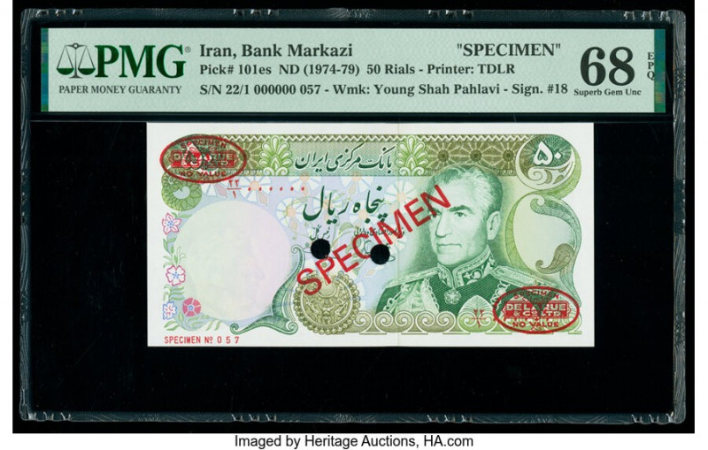 Iran Bank Markazi 50 Rials ND (1974-79) Pick 101es Specimen PMG Superb Gem Unc 6...