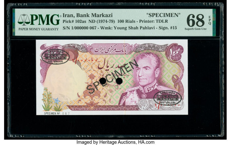 Iran Bank Markazi 100 Rials ND (1974-79) Pick 102as Specimen PMG Superb Gem Unc ...