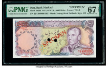 Iran Bank Markazi 5000 Rials ND (1974-79) Pick 106ds Specimen PMG Superb Gem Unc 67 EPQ. Cancelled with 2 punch holes. 

HID09801242017

© 2020 Herita...