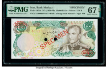 Iran Bank Markazi 10,000 Rials ND (1974-79) Pick 107ds Specimen PMG Superb Gem Unc 67 EPQ. Red Specimen & TDLR overprints along with two POCs present....