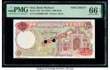 Iran Bank Markazi 1000 Rials ND (1981) Pick 129s Specimen PMG Gem Uncirculated 66 EPQ. Red Specimen & TDLR overprints along with two POCs present.

HI...