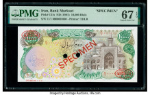 Iran Bank Markazi 10,000 Rials ND (1981) Pick 131s Specimen PMG Superb Gem Unc 67 EPQ. Red Specimen & TDLR overprints along with two POCs present.

HI...