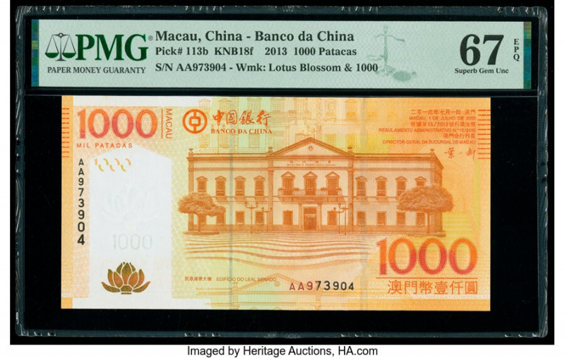 Macau Banco Da China 1000 Patacas 1.7.2013 Pick 113b KNB18f PMG Superb Gem Unc 6...