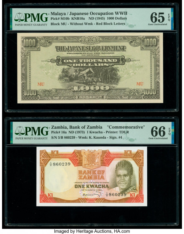 Malaya Japanese Government 1000 Dollars ND (1945) Pick M10b KNB10a PMG Gem Uncir...