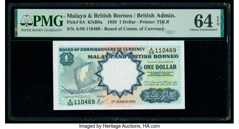 Malaya and British Borneo Board of Commissioners of Currency 1 Dollar 1.3.1959 P...