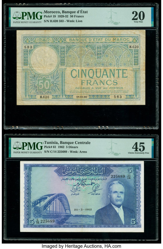 Morocco Banque d'Etat du Maroc 50 Francs 17.11.1932 Pick 19 PMG Very Fine 20; Tu...