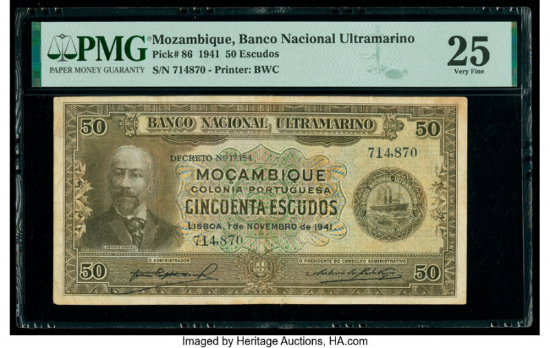 Mozambique Banco Nacional Ultramarino 50 Escudos 1.11.1941 Pick 86 PMG Very Fine...