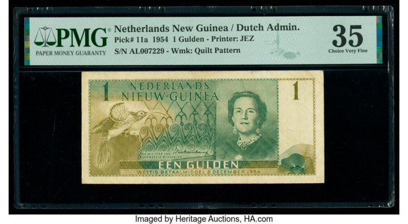 Netherlands New Guinea Nederlands Nieuw-Guinea 1 Gulden 8.12.1954 Pick 11a PMG C...