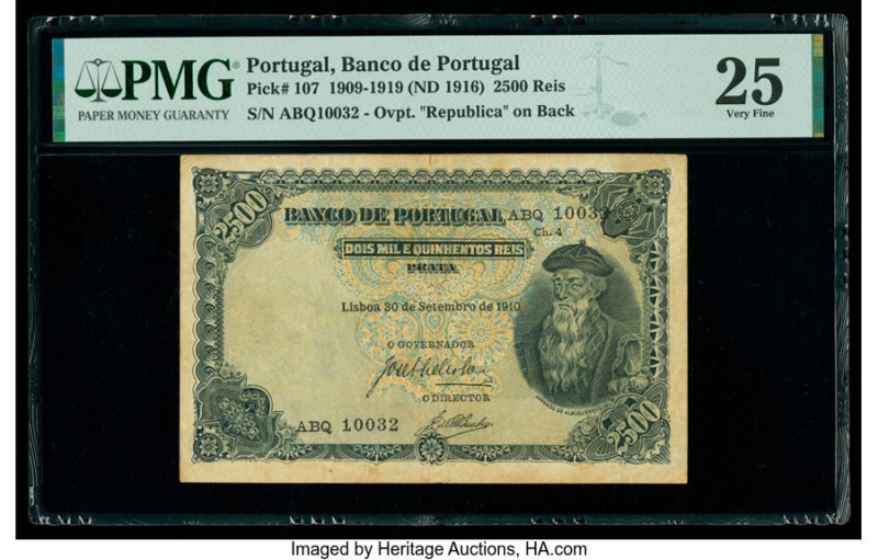 Portugal Banco de Portugal 2500 Reis 30.9.1910 Pick 107 PMG Very Fine 25. 

HID0...