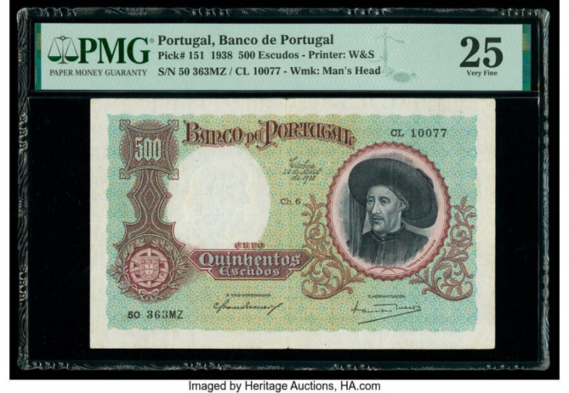 Portugal Banco de Portugal 500 Escudos 26.4.1938 Pick 151 PMG Very Fine 25. 

HI...