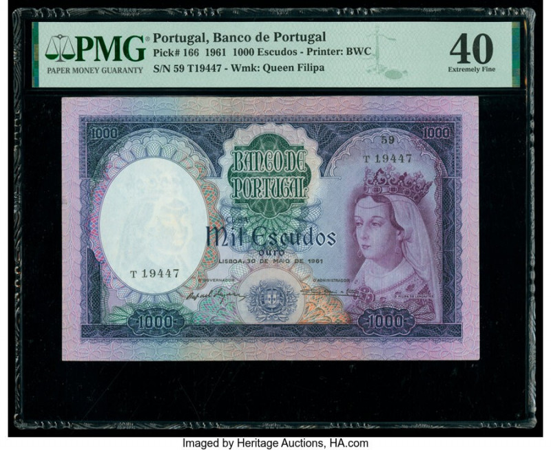 Portugal Banco de Portugal 1000 Escudos 30.5.1961 Pick 166 PMG Extremely Fine 40...