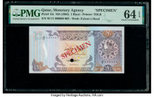 Qatar Qatar Monetary Agency 1 Riyal ND (1985) Pick 13s Specimen PMG Choice Uncirculated 64 EPQ. Red Specimen overprints and one POC present.

HID09801...