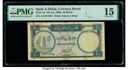 Qatar & Dubai Currency Board 10 Riyals ND (ca. 1960) Pick 3a PMG Choice Fine 15. Rust, edge damage and piece added.

HID09801242017

© 2020 Heritage A...