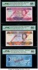 Solomon Islands Central Bank of Solomon Islands 10; 20; 40 Dollars ND (1984) (2); 2018 Pick 11s; 12s; 37s Three Specimen PMG Superb Gem Unc 68 EPQ; Ge...