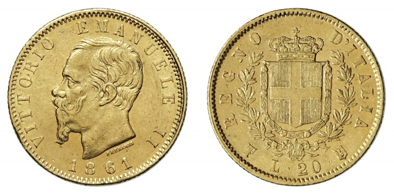VITTORIO EMANUELE II (1861-1878)

20 Lire 1861, Torino oro gr. 6,43. Pagani 45...