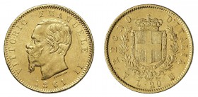 VITTORIO EMANUELE II (1861-1878)

20 Lire 1861, Torino oro gr. 6,43. Pagani 455a, MIR 1078b.
NGC5782295-007 AU58. Rara. q.Spl

Variante con difet...